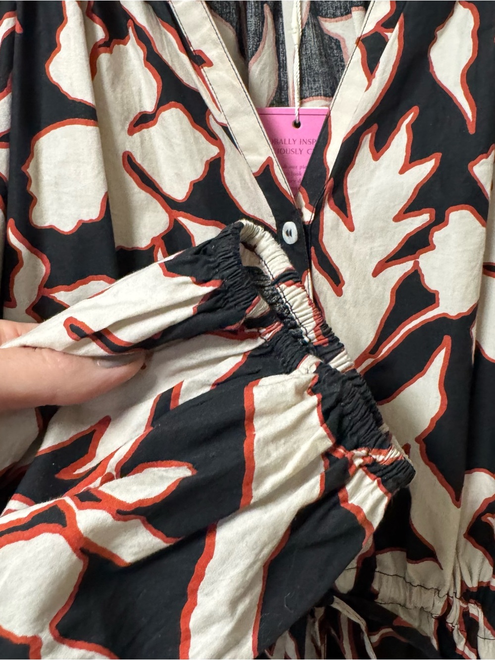 Omika Emerson Black, Coral, & Cream Floral Tie-Waist Midi Dress Bianca Cliff XS - Picture 5 of 11